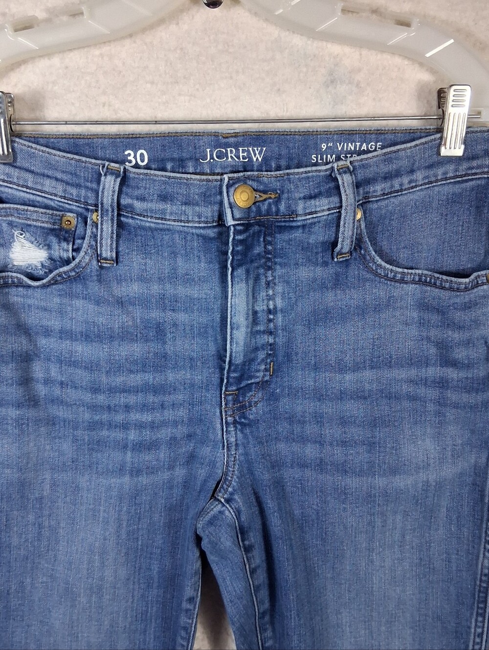 J.Crew 9" Vintage Slim Straight Women 30 Bensen Wash Blue Denim Distressed Jean - Picture 2 of 16